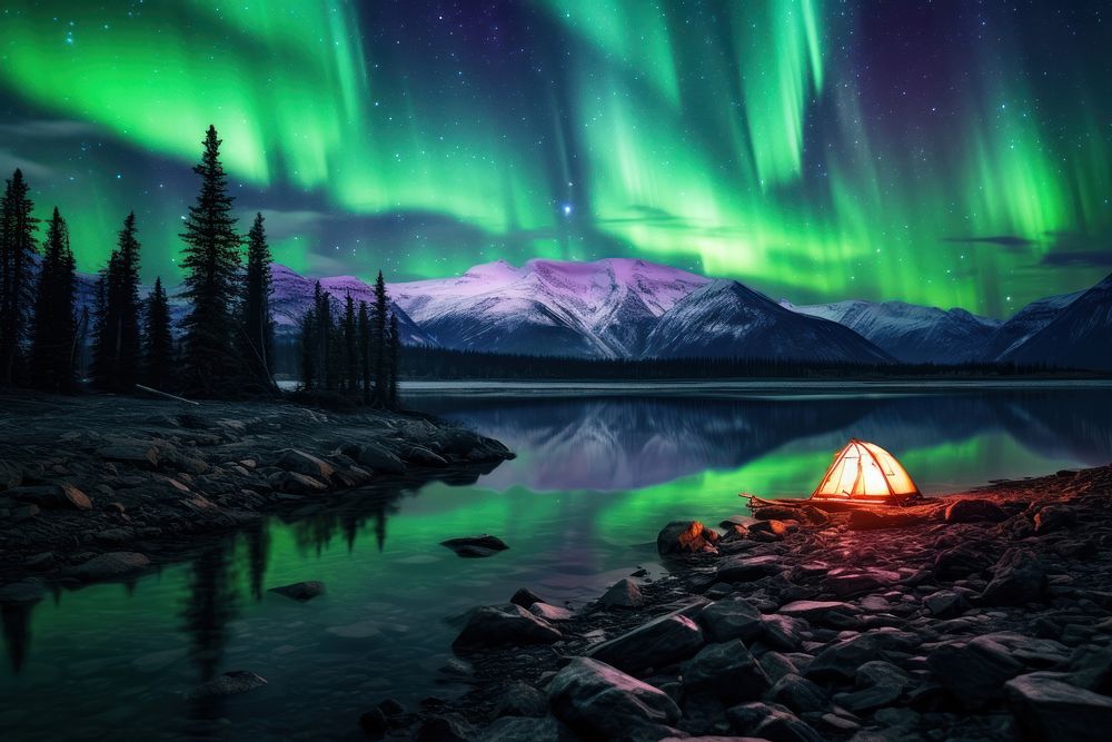Aurora night outdoors camping. AI generated Image by rawpixel.
