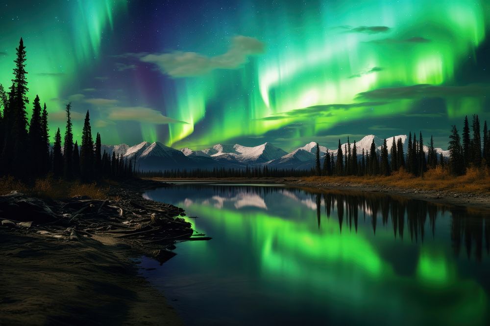 Aurora night landscape outdoors. AI generated Image by rawpixel.