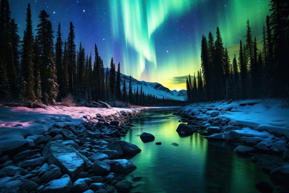 Aurora night landscape outdoors. AI generated Image by rawpixel.