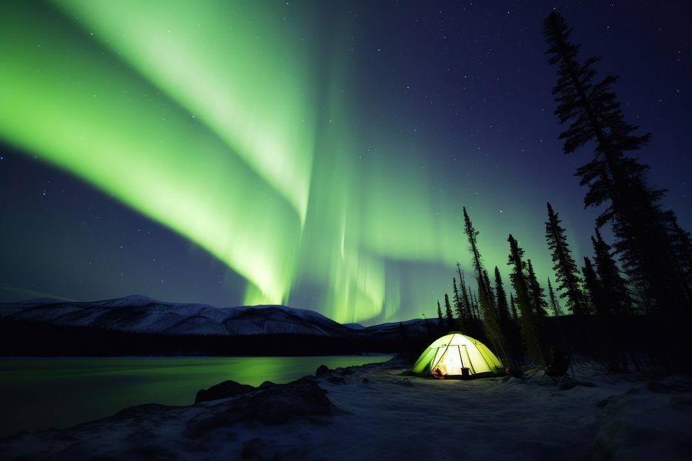 Aurora night outdoors camping. AI generated Image by rawpixel.
