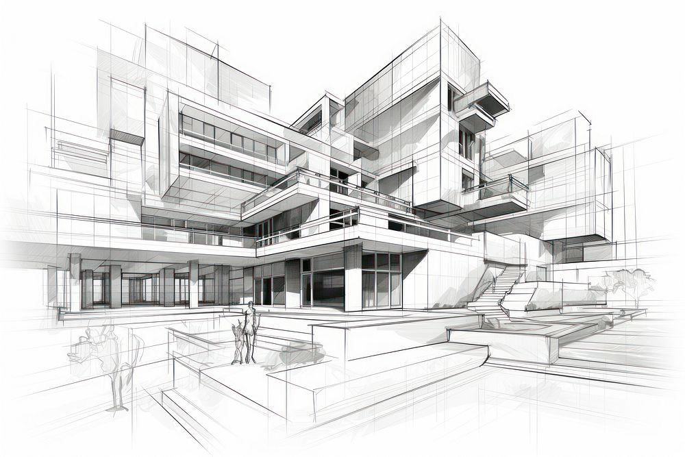 Architecture drawing building sketch. AI generated Image by rawpixel.