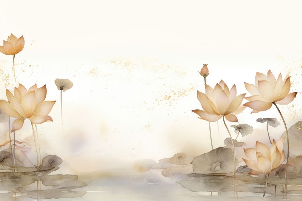 Lotus flowers borders painting nature plant. AI generated Image by rawpixel.