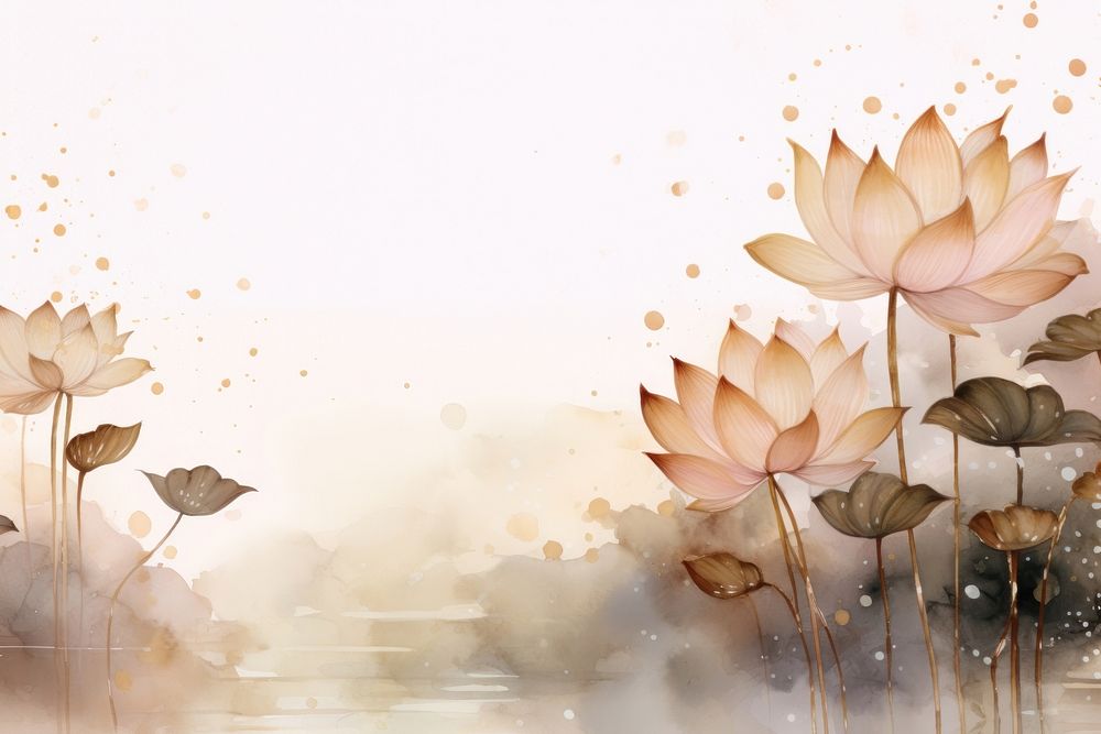 Lotus flowers borders painting nature plant. AI generated Image by rawpixel.