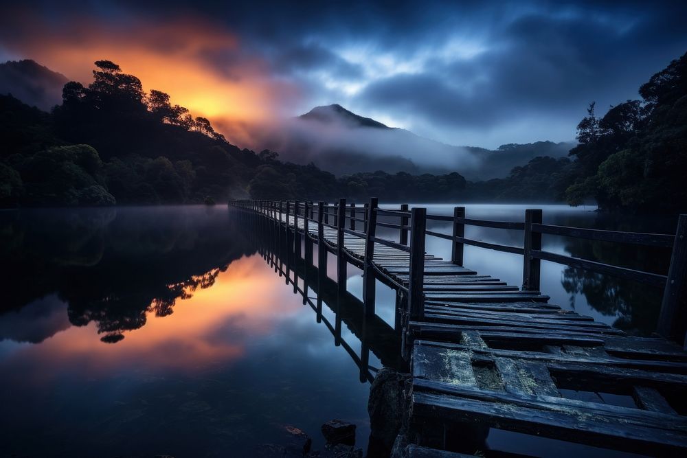 Landscapes of New Zealand landscape bridge lake. AI generated Image by rawpixel.
