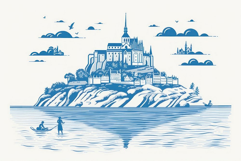 Mont Saint Michel architecture watercraft building. AI generated Image by rawpixel.