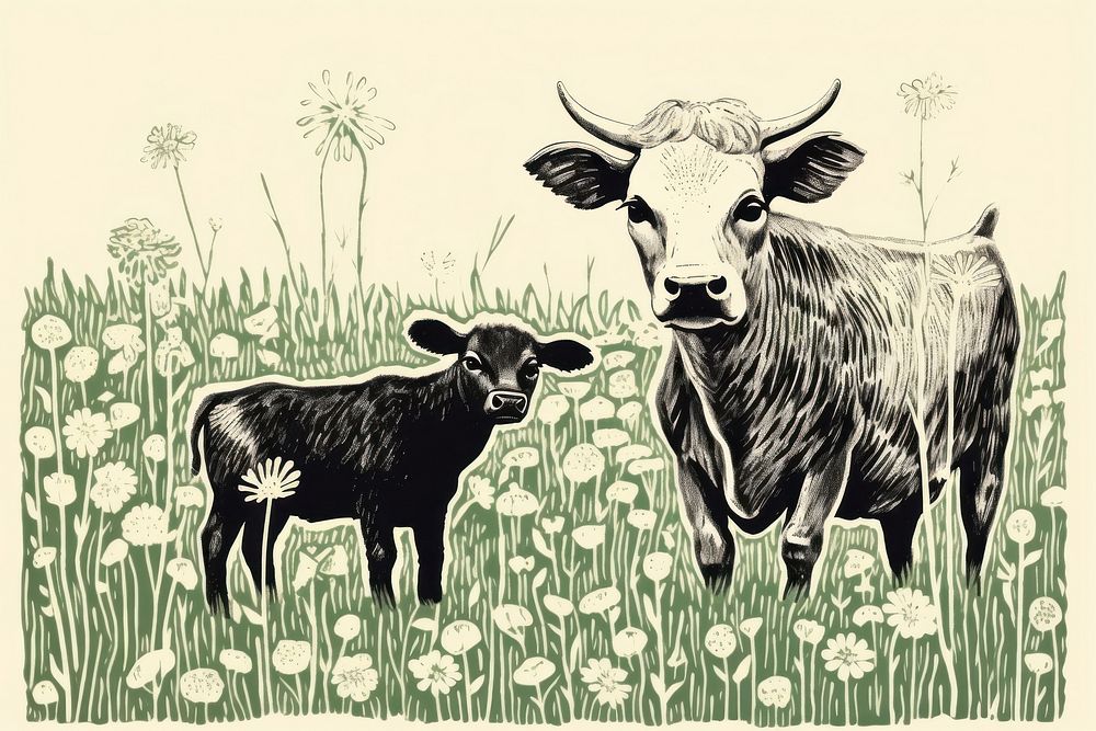Meadow and little cow livestock mammal cattle. AI generated Image by rawpixel.