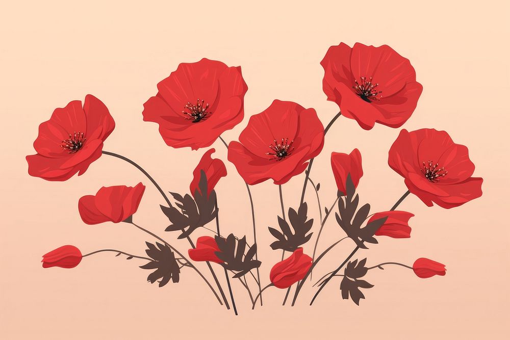 Red flowers poppy petal plant. AI generated Image by rawpixel.
