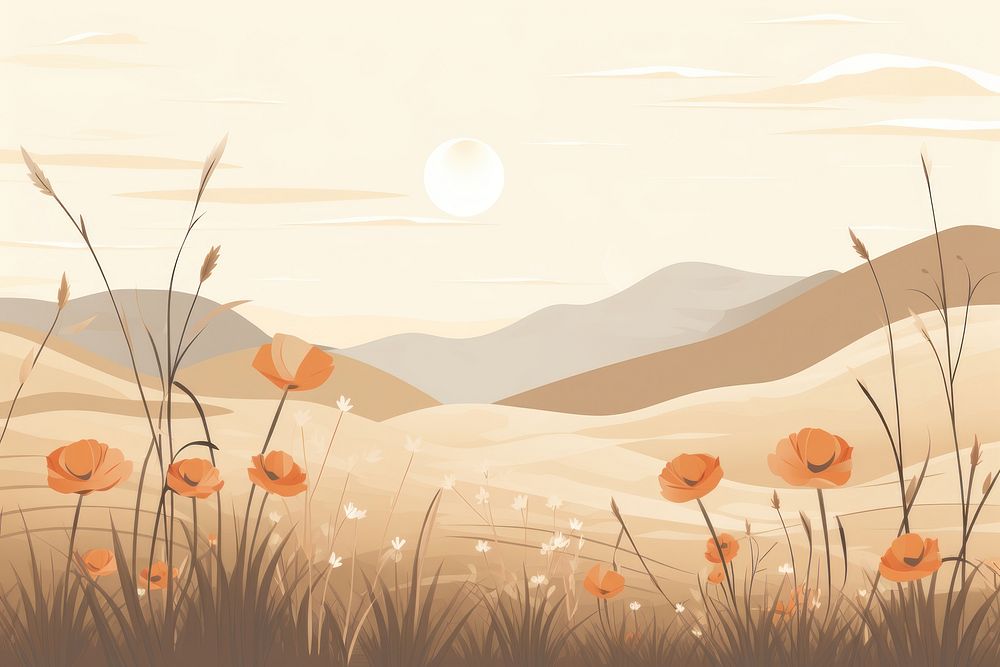 Flowers field landscape backgrounds grassland. AI generated Image by rawpixel.