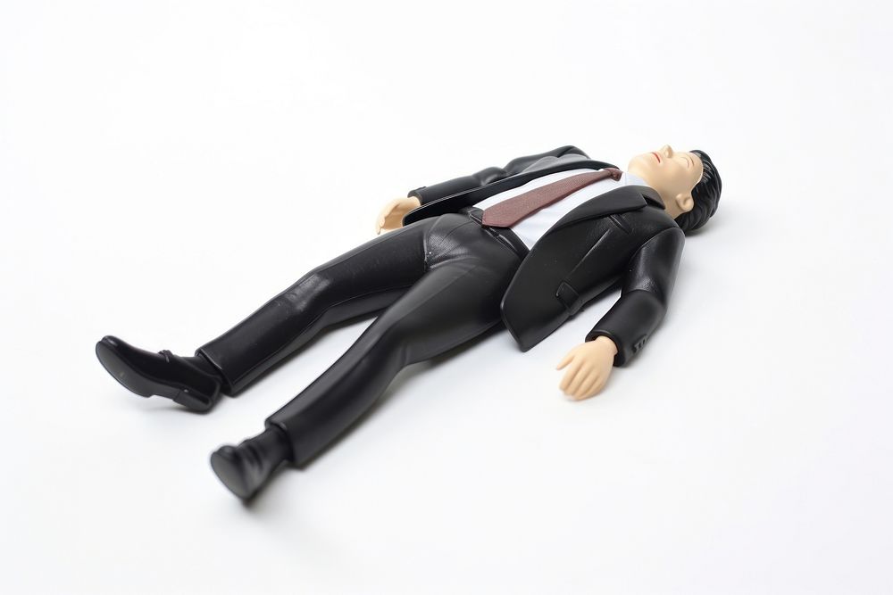Man in suit sleeping on the floor adult toy white background. AI generated Image by rawpixel.