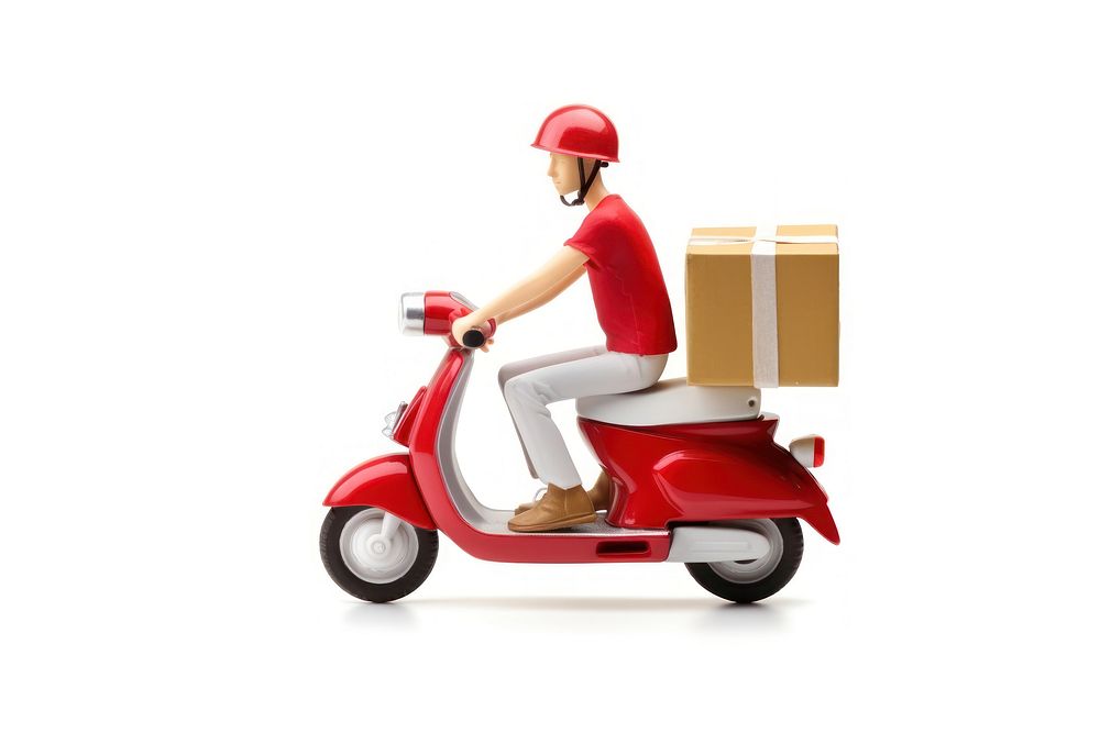 Delivery man riding a scooter isolated motorcycle cardboard vehicle. AI generated Image by rawpixel.