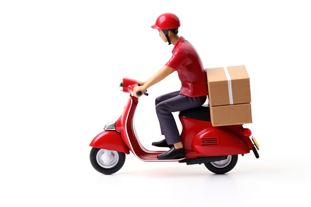 Delivery man riding a scooter isolated cardboard vehicle helmet. AI generated Image by rawpixel.