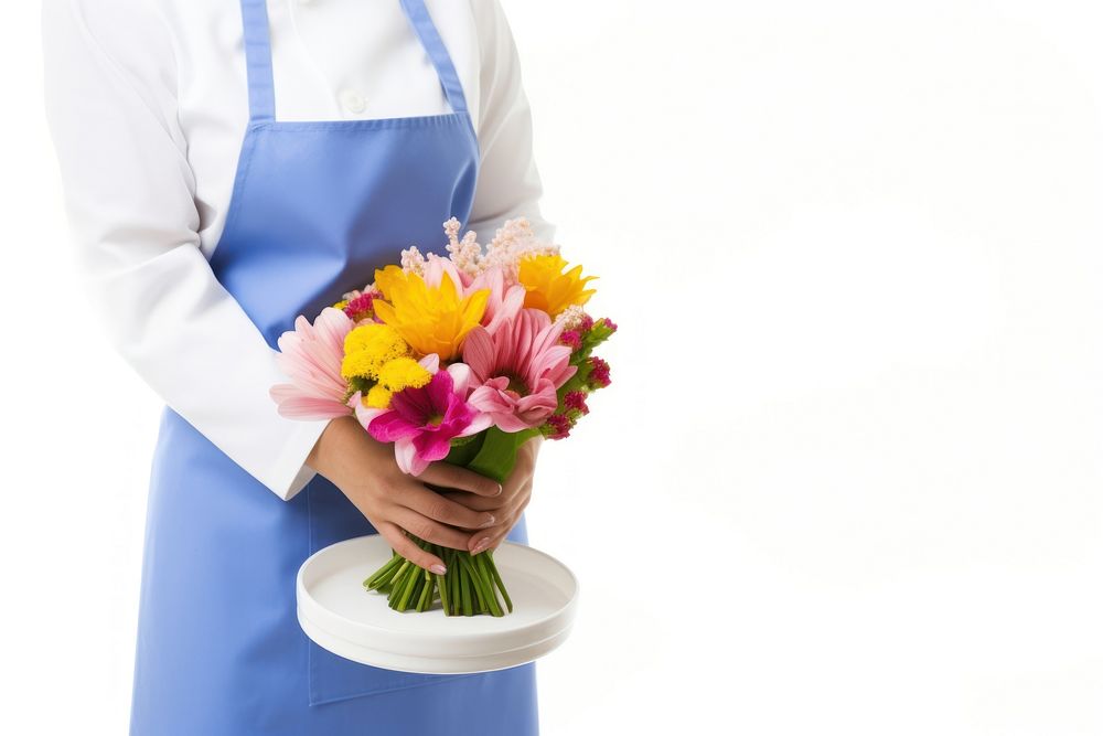 Female wearing apron holding a flowers female plant adult. AI generated Image by rawpixel.