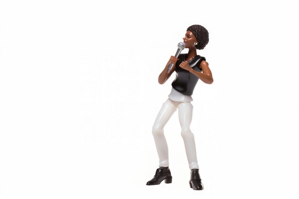 Female black singer holding microphone singing footwear adult white. AI generated Image by rawpixel.