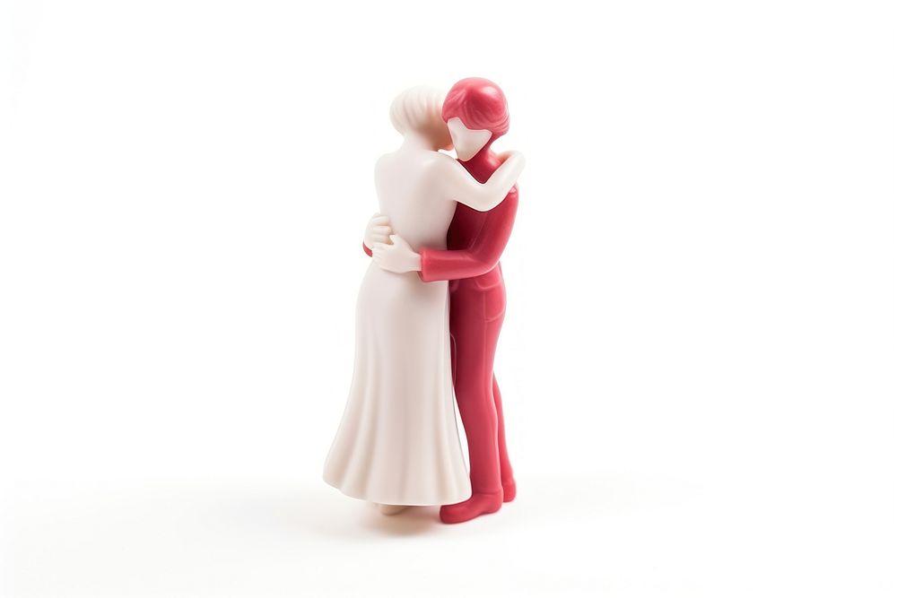 Female hugging female figurine white background togetherness. 