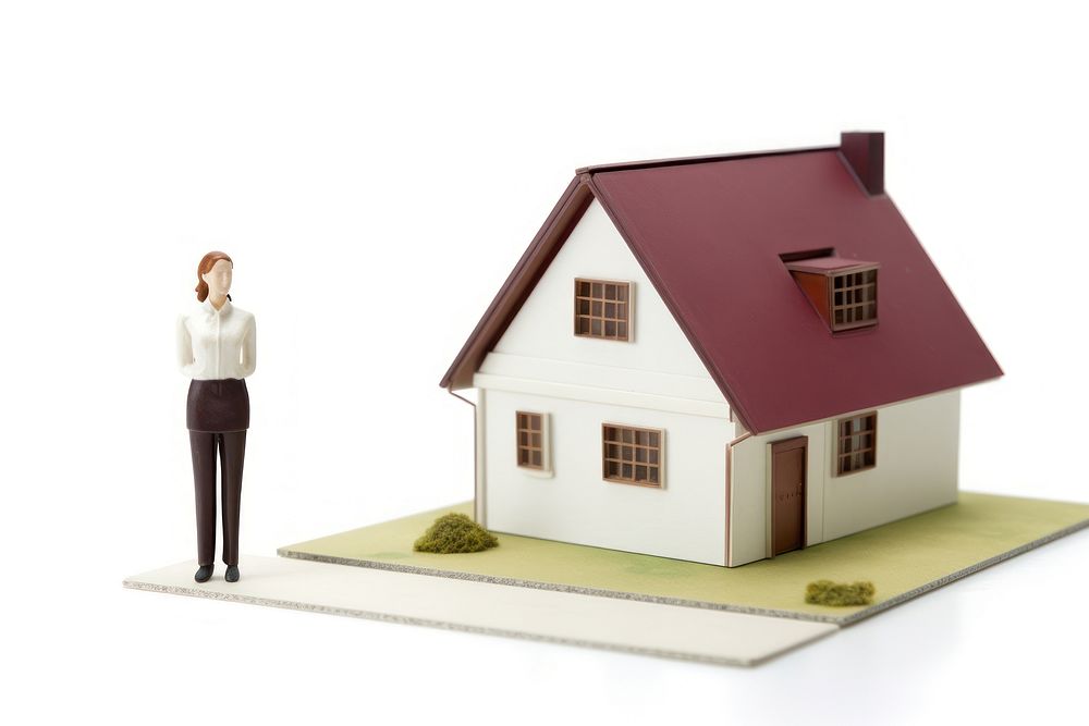Female stand in front of a house architecture building white background. AI generated Image by rawpixel.