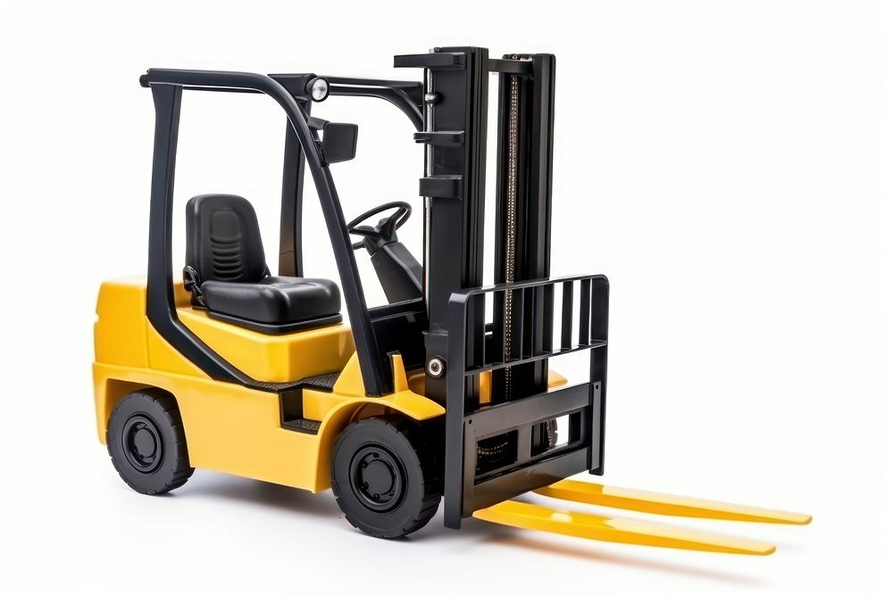 Forklift white background delivering equipment. AI generated Image by rawpixel.