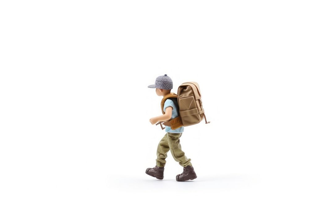Kid with backpack white background backpacking figurine. AI generated Image by rawpixel.
