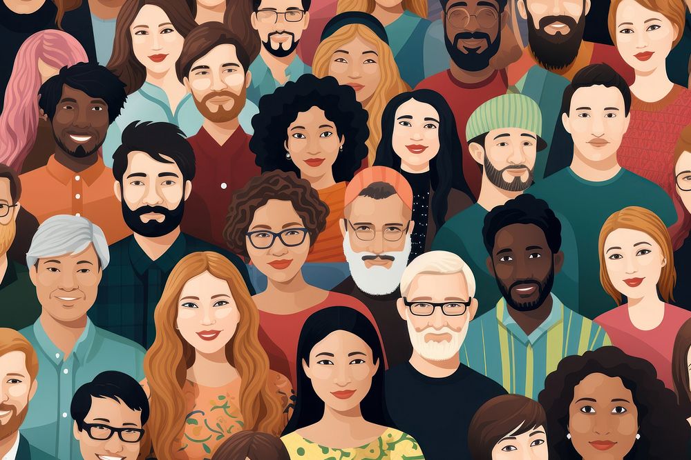 Group of different men and women adult pattern people. AI generated Image by rawpixel.