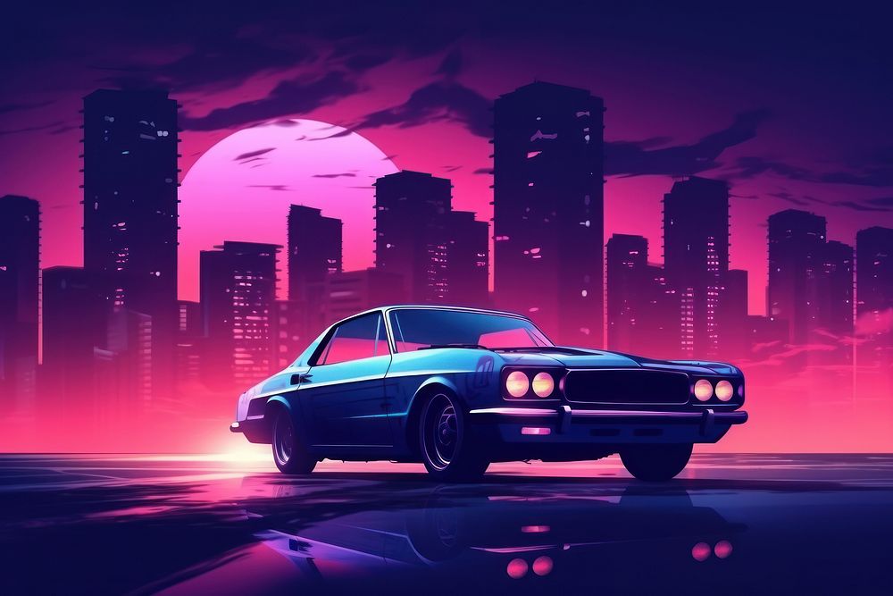 Vintage car city vehicle night. AI generated Image by rawpixel.