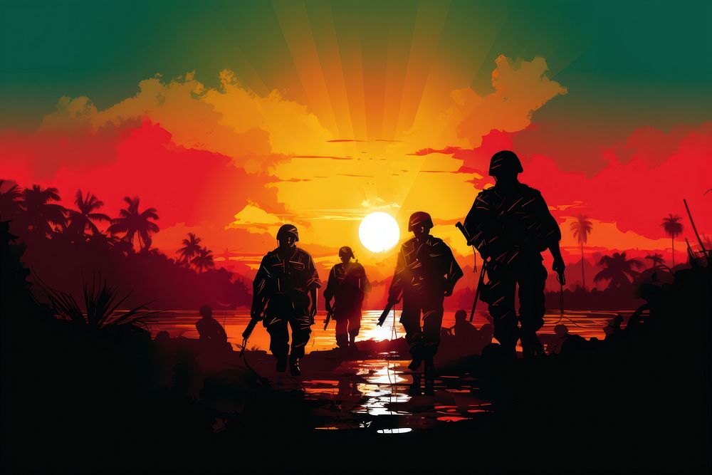 Vietnam war moment outdoors sky backlighting. AI generated Image by rawpixel.