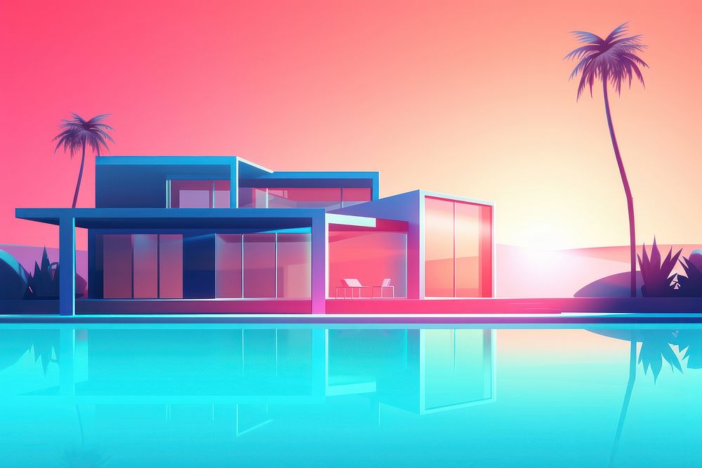 Pool villa border architecture building outdoors. AI generated Image by rawpixel.