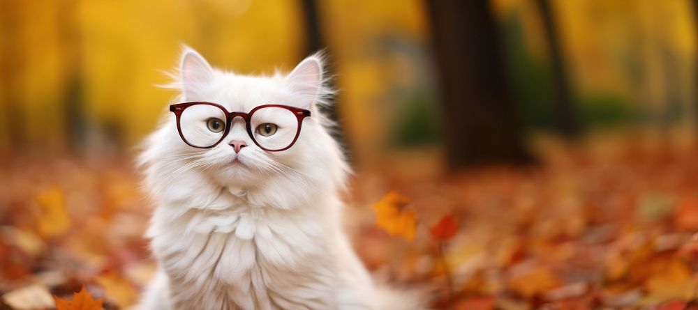 Cat wear glasses autumn portrait animal. AI generated Image by rawpixel.
