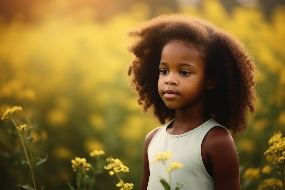 Black little girl portrait flower summer. AI generated Image by rawpixel.