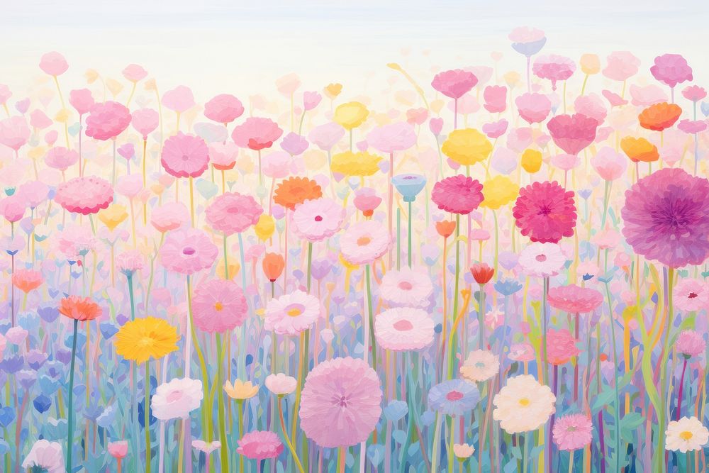 Flower field outdoors painting blossom. AI generated Image by rawpixel.