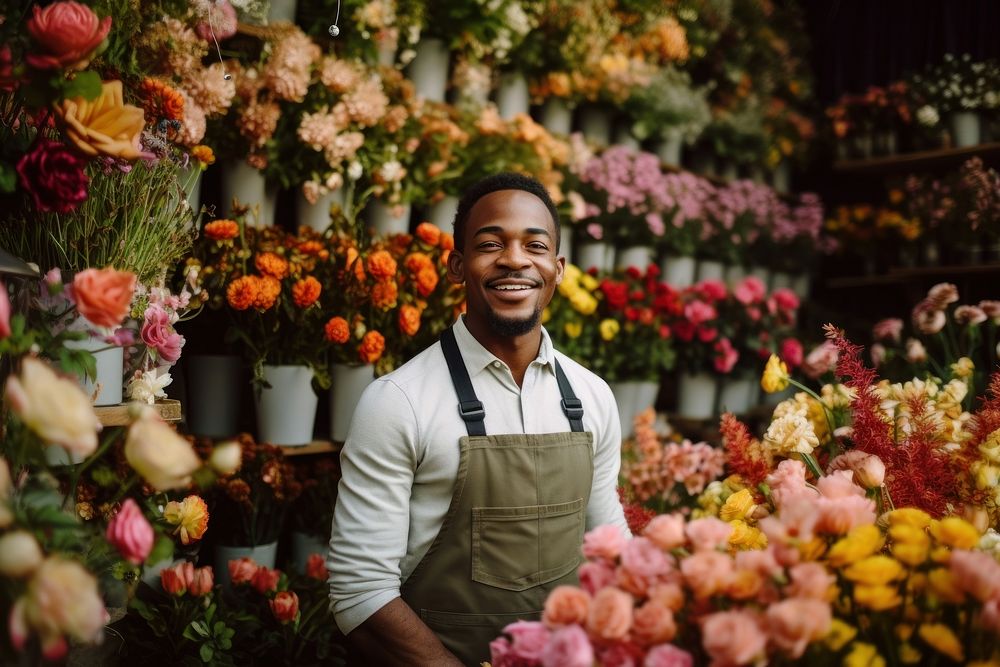 American male florist flower cheerful standing. AI generated Image by rawpixel.