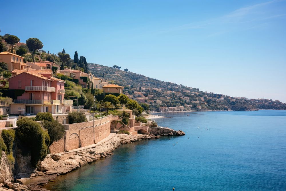 Villefranche architecture waterfront landscape. AI generated Image by rawpixel.