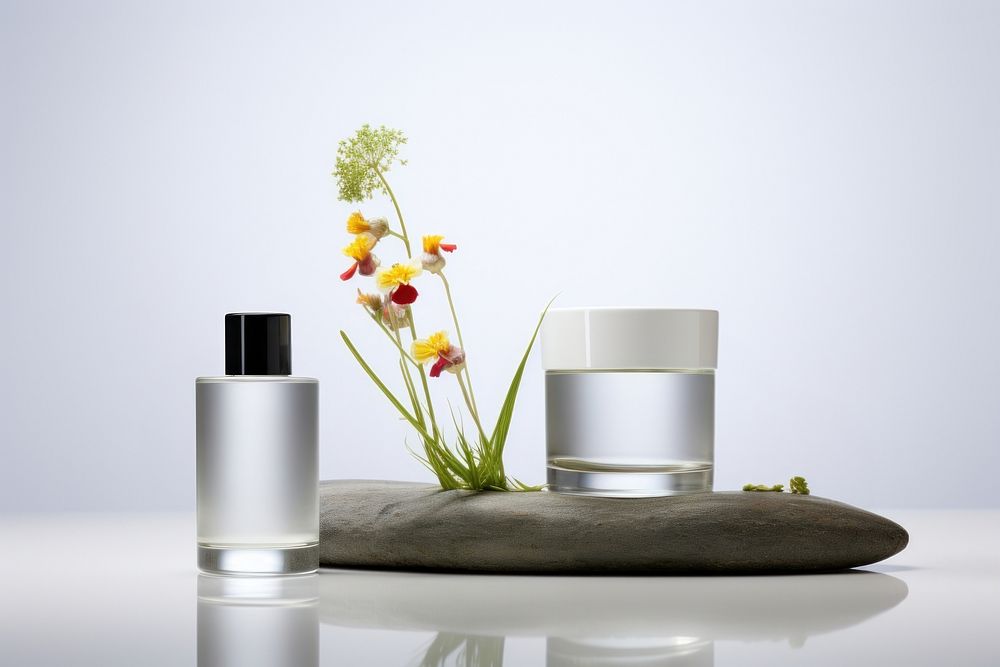 Wellness cosmetics bottle flower. AI generated Image by rawpixel.