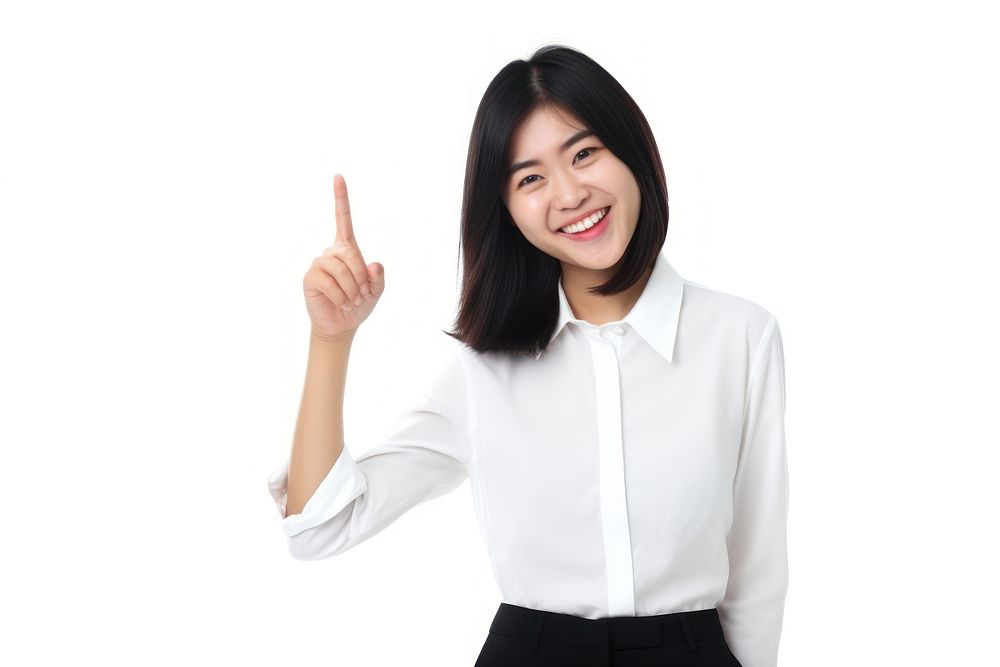 Woman smilling with a good attitude pose finger blouse smile. AI generated Image by rawpixel.