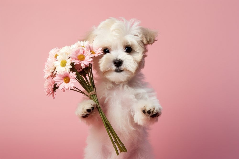 Baby dog flower mammal animal. AI generated Image by rawpixel.
