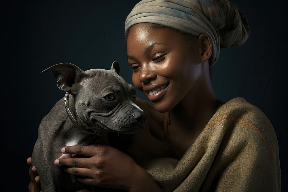 Black South African woman pet portrait bulldog. AI generated Image by rawpixel.
