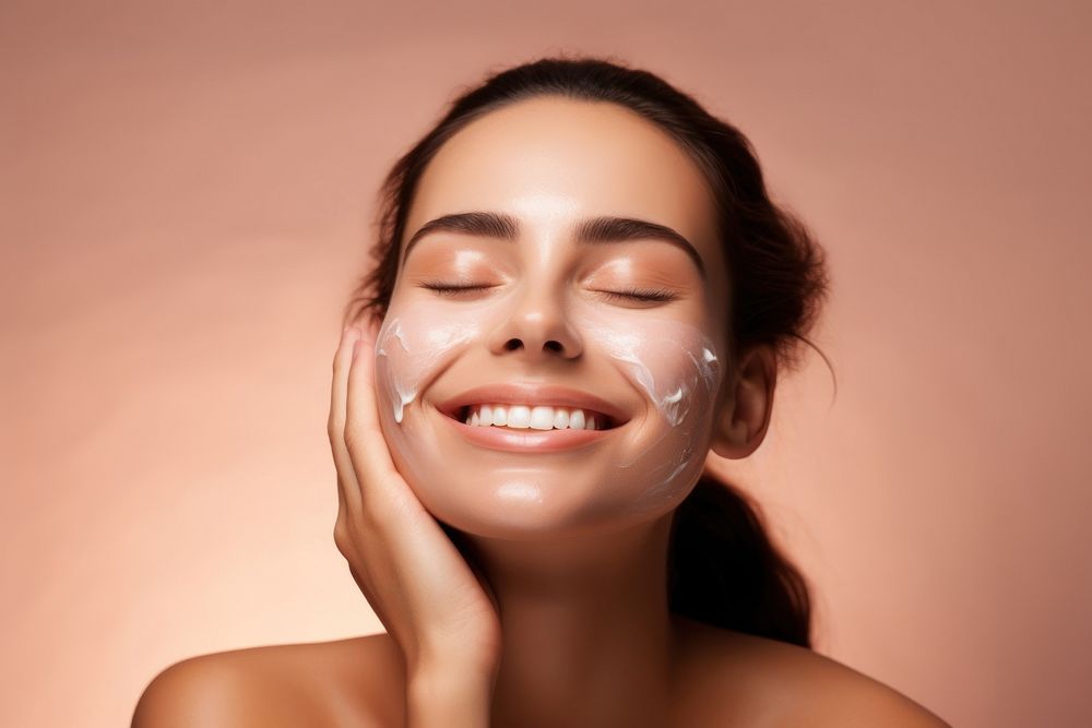 Woman smiling skin applying adult. AI generated Image by rawpixel.