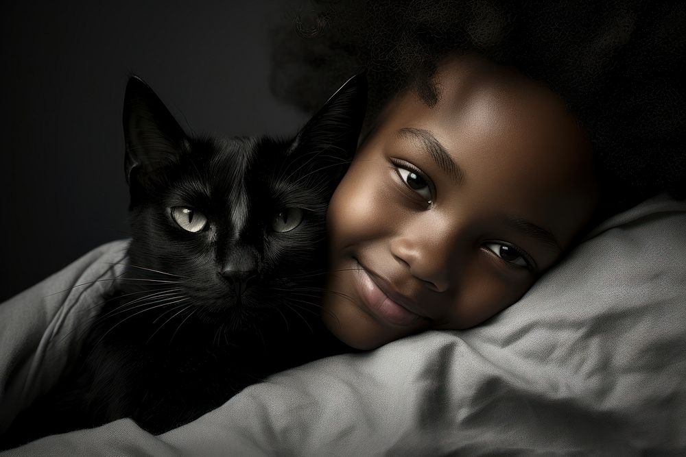 Black South African girl pet portrait bedroom. AI generated Image by rawpixel.