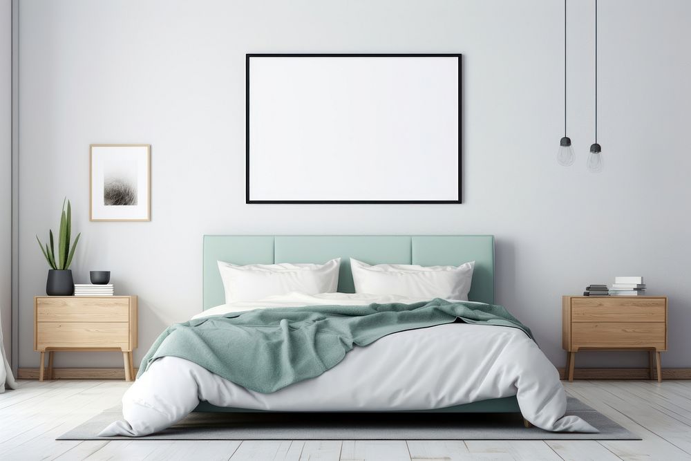Minimal modern bedroom interior furniture pillow frame. AI generated Image by rawpixel.