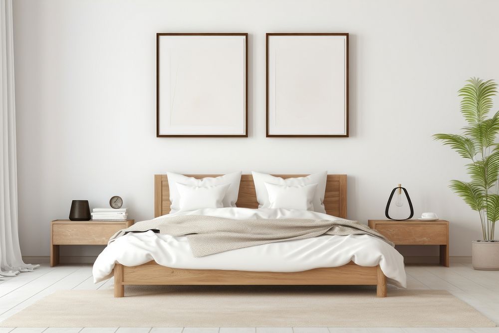 Minimal modern bedroom interior furniture cushion pillow. AI generated Image by rawpixel.