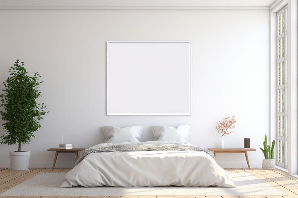 Minimal modern bedroom interior furniture cushion pillow. AI generated Image by rawpixel.