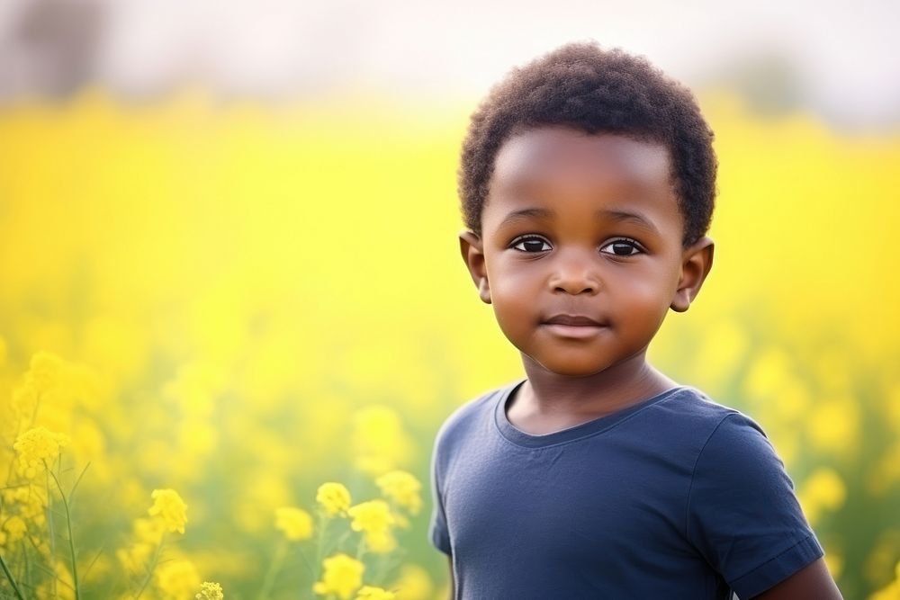 Black little boy portrait flower summer. AI generated Image by rawpixel.