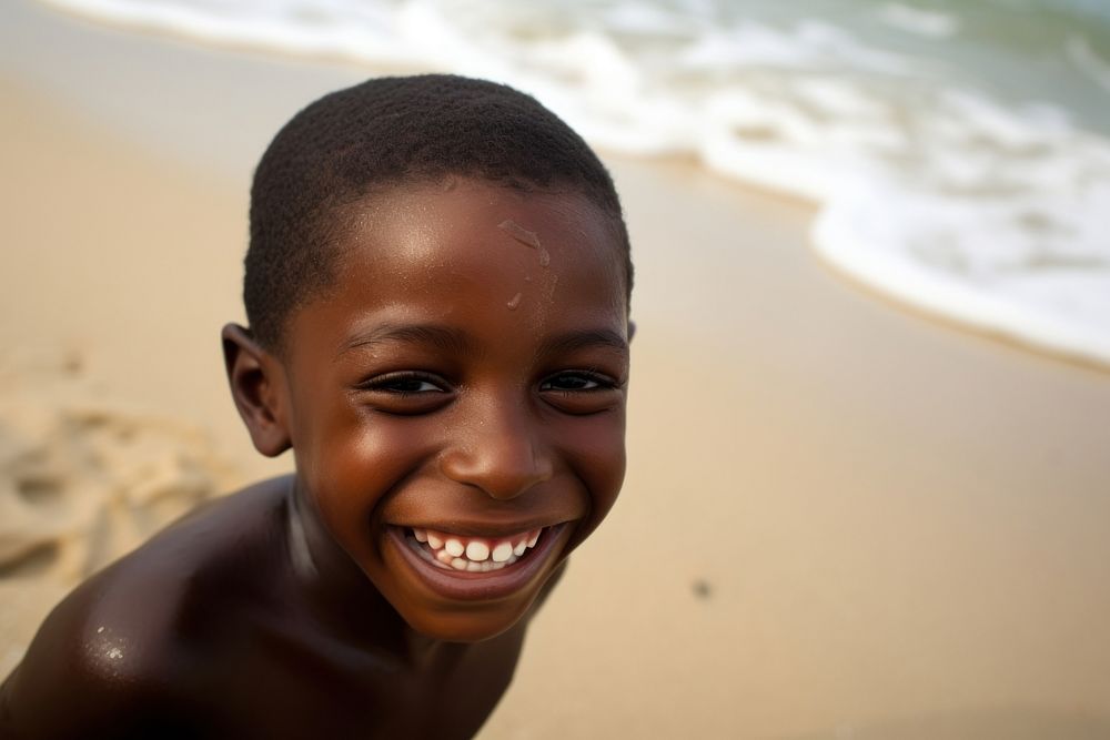 Black young boy beach portrait outdoors. AI generated Image by rawpixel.