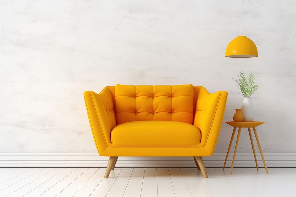 Color single sofa velvet furniture armchair wall. AI generated Image by rawpixel.