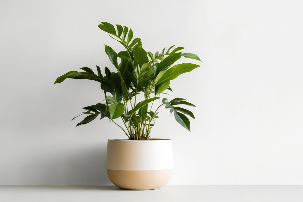 Ceramic pot plant leaf vase wall. AI generated Image by rawpixel.