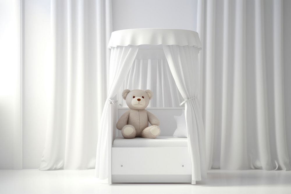 Baby bed with mobile toy furniture bedroom white. AI generated Image by rawpixel.