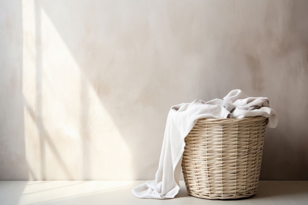 Laundry basket laundry white wall. 