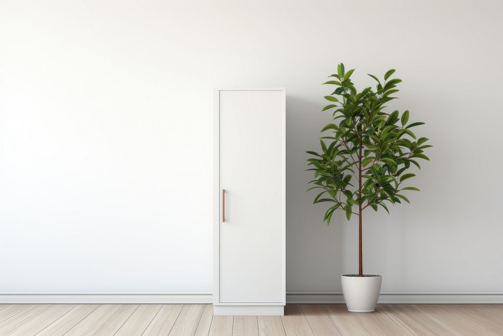 White cabinet furniture plant wall. AI generated Image by rawpixel.