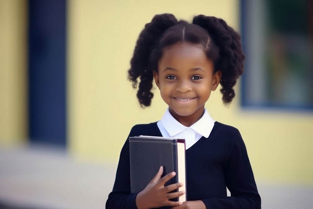 Black little girl holding student school. AI generated Image by rawpixel.