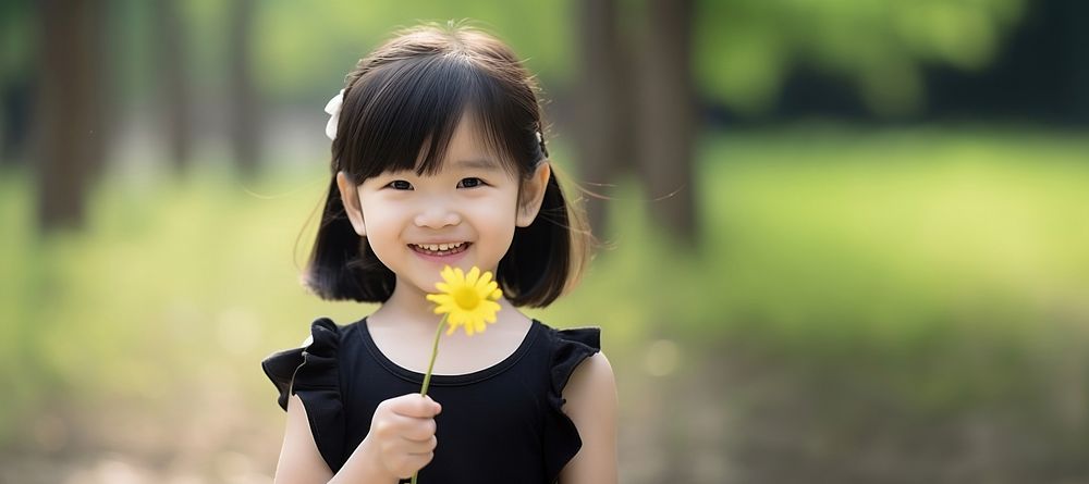 Little girl flower smile child. AI generated Image by rawpixel.