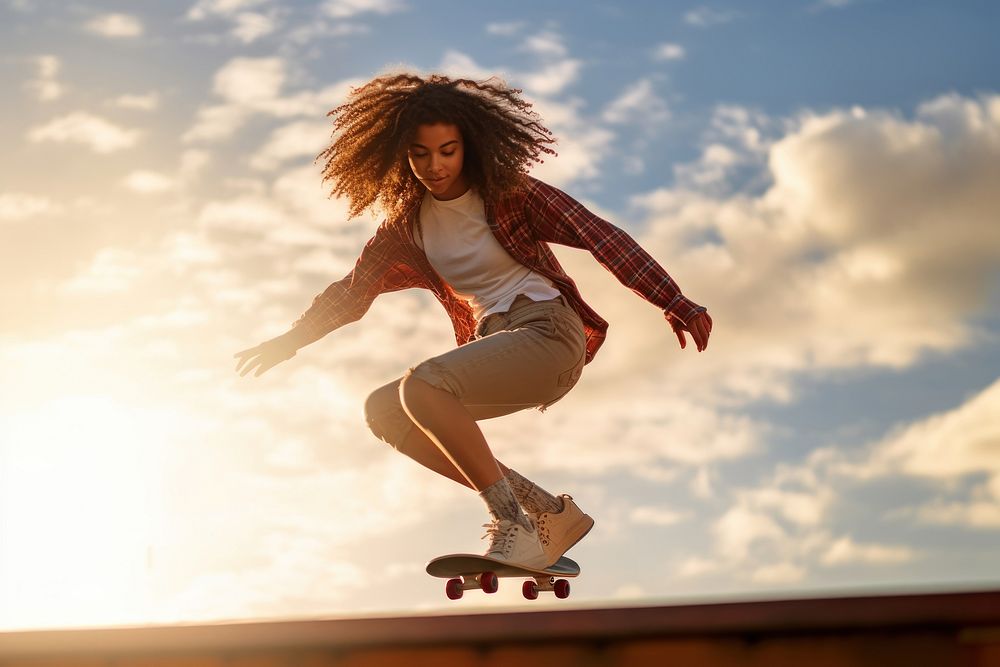 Teenager skateboarding outdoors female fun. AI generated Image by rawpixel.
