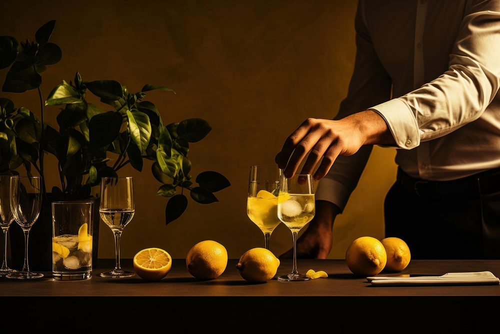Bartender with cocktail glass lemon fruit drink. AI generated Image by rawpixel.